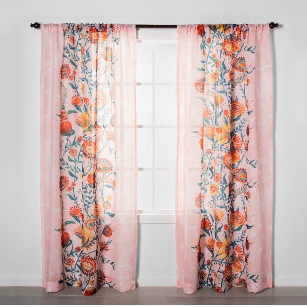 Two (2) Floral Daisy Light Filtering Curtain Panels Pink - Opalhouse™